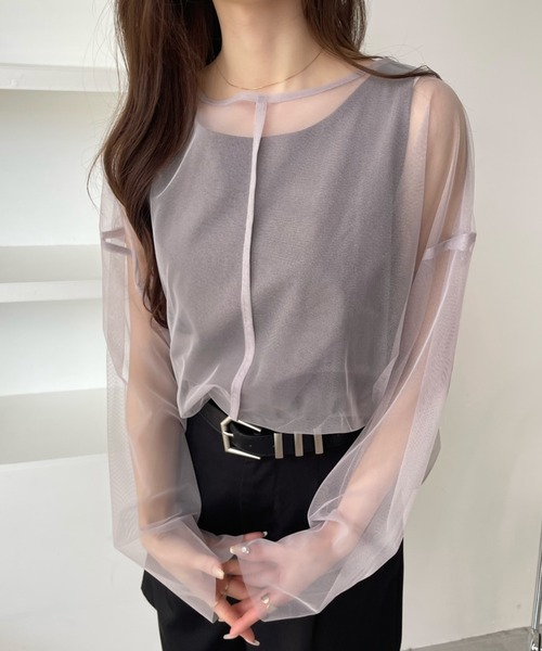 Ada.(エイダ)の「メッシュ オーバーサイズ プルオーバー(Tシャツ/カットソー・レディース・ブラック/パープル/オフホワイト/ブルー/グレイッシュベージュ・FREE)」の7枚目の写真