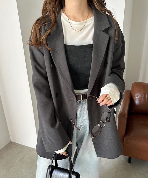 【セール】リネンライクダブルブレストテーラードジャケット（テーラードジャケット）｜andme（アンドミー）