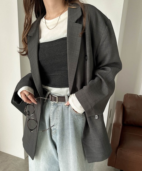 【セール】リネンライクダブルブレストテーラードジャケット（テーラードジャケット）｜andme（アンドミー）