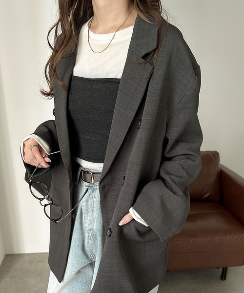 【セール】リネンライクダブルブレストテーラードジャケット（テーラードジャケット）｜andme（アンドミー）