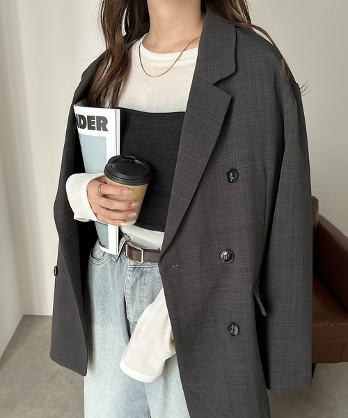 【セール】リネンライクダブルブレストテーラードジャケット（テーラードジャケット）｜andme（アンドミー）