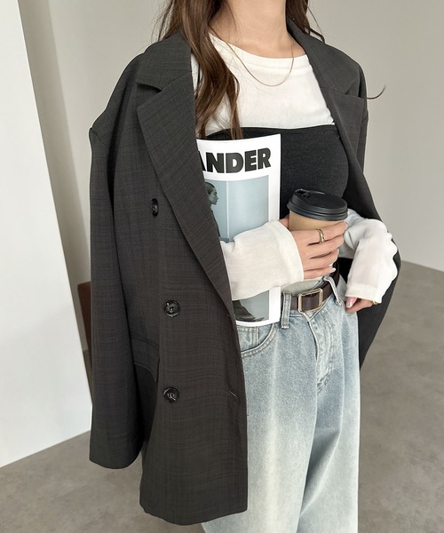 【セール】リネンライクダブルブレストテーラードジャケット（テーラードジャケット）｜andme（アンドミー）