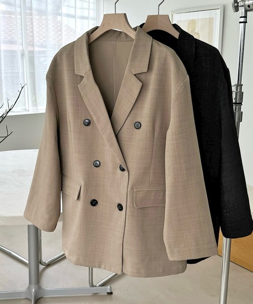【セール】リネンライクダブルブレストテーラードジャケット（テーラードジャケット）｜andme（アンドミー）