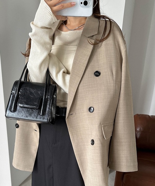 【セール】リネンライクダブルブレストテーラードジャケット（テーラードジャケット）｜andme（アンドミー）