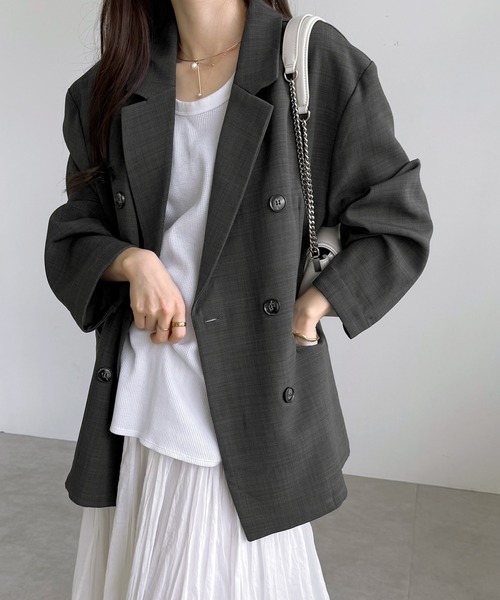 セール】リネンライクダブルブレストテーラードジャケット（テーラード  