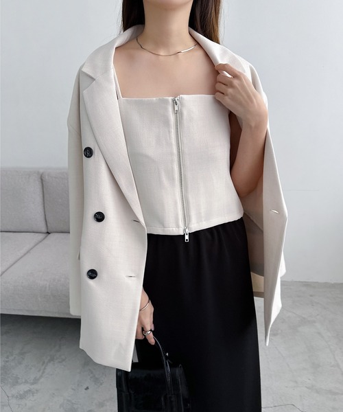 【セール】リネンライクダブルブレストテーラードジャケット（テーラードジャケット）｜andme（アンドミー）