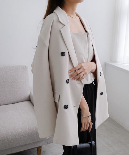 【セール】リネンライクダブルブレストテーラードジャケット（テーラードジャケット）｜andme（アンドミー）