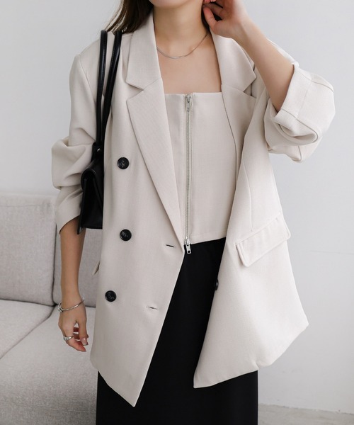 【セール】リネンライクダブルブレストテーラードジャケット（テーラードジャケット）｜andme（アンドミー）