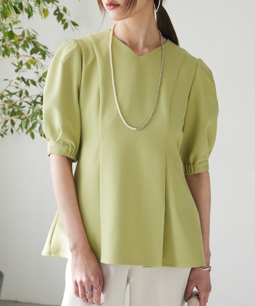 極美品✨OHGA キルティング ブラウス ペプラム パフスリーブ 洗える