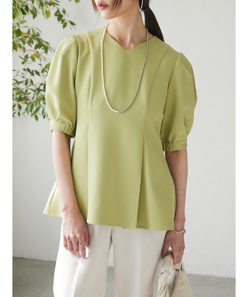 MW トップス　ブラウス　ペプラム パフスリーブ ブラウス MW(エムダブリュー)｜ペプラム パフスリーブ ブラウス/ネイビー