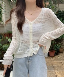 透かし編みレースデザインカーデ