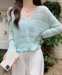 透かし編みレースデザインカーデ