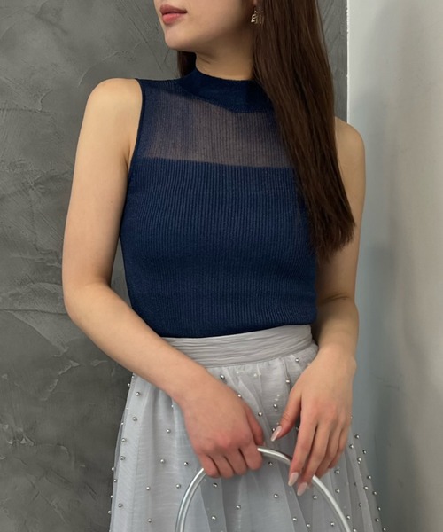 EIMY ISTOIRE(エイミーイストワール)の「シアーポイントボトルネックプルオーバー(ニット/セーター・レディース・グレー/ブラック/ホワイト/ピンク/ネイビー・FREE)」の4枚目の写真