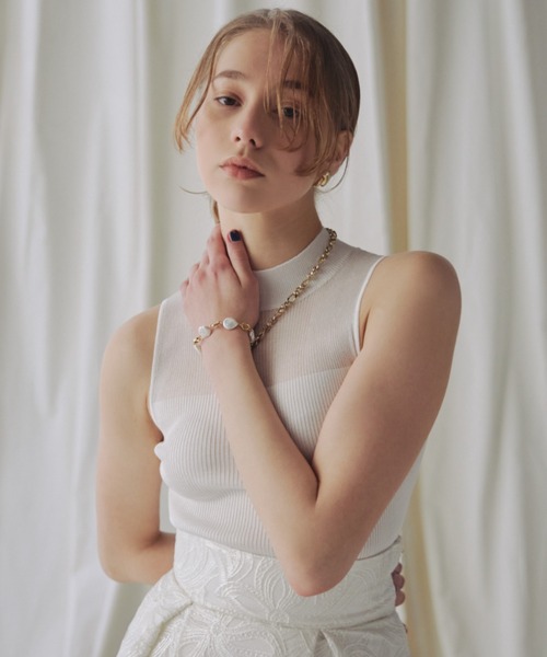 EIMY ISTOIRE(エイミーイストワール)の「シアーポイントボトルネックプルオーバー(ニット/セーター・レディース・グレー/ブラック/ホワイト/ピンク/ネイビー・FREE)」の7枚目の写真