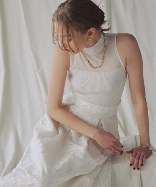 EIMY ISTOIRE(エイミーイストワール)の「シアーポイントボトルネックプルオーバー(ニット/セーター・レディース・グレー/ブラック/ホワイト/ピンク/ネイビー・FREE)」の9枚目の写真