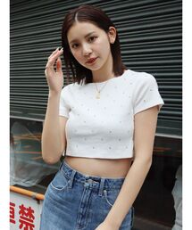 EVRIS | ラインストーンコンパクトTシャツ(Tシャツ/カットソー)