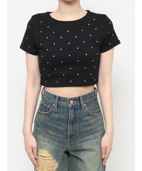 EVRIS（エヴリス）の「ラインストーンコンパクトTシャツ（Tシャツ/カットソー・レディース・ピンク/グリーン/ホワイト/ブラック・FREE）」の14枚目の写真