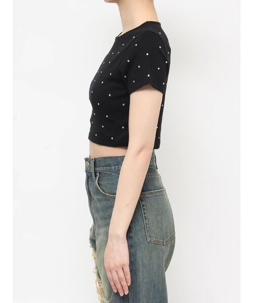 EVRIS（エヴリス）の「ラインストーンコンパクトTシャツ（Tシャツ/カットソー・レディース・ピンク/グリーン/ホワイト/ブラック・FREE）」の15枚目の写真