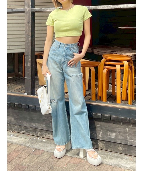 EVRIS（エヴリス）の「ラインストーンコンパクトTシャツ（Tシャツ/カットソー・レディース・ピンク/グリーン/ホワイト/ブラック・FREE）」の11枚目の写真