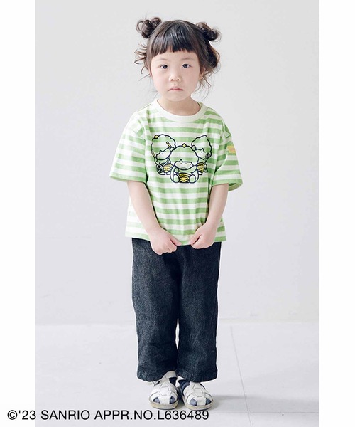 シロップ.(シロップ.)の「サンリオキャラクターコラボ カラーボーダーのTシャツ:キッズ(Tシャツ/カットソー・キッズ・ベージュ/グリーン/ブルー・13/12/11)」の4枚目の写真