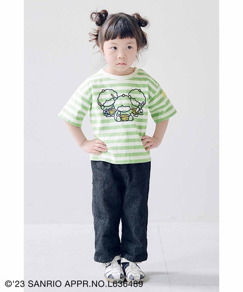 シロップ.(シロップ.)の「サンリオキャラクターコラボ カラーボーダーのTシャツ:キッズ(Tシャツ/カットソー・キッズ・ベージュ/グリーン/ブルー・13/12/11)」の5枚目の写真