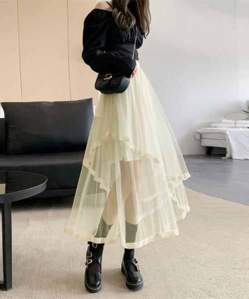 LADY LIKE（レディライク）の「パイピングチュールスカート（スカート・レディース・ブラック/アイボリー・M）」の15枚目の写真