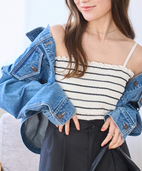 WEGO（ウィゴー）の「WEGO/2WAYシャーリングキャミ（キャミソール・レディース・ブラック/オフホワイト/その他1・FREE）」の3枚目の写真