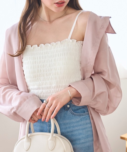 WEGO（ウィゴー）の「WEGO/2WAYシャーリングキャミ（キャミソール・レディース・ブラック/オフホワイト/その他1・FREE）」の2枚目の写真