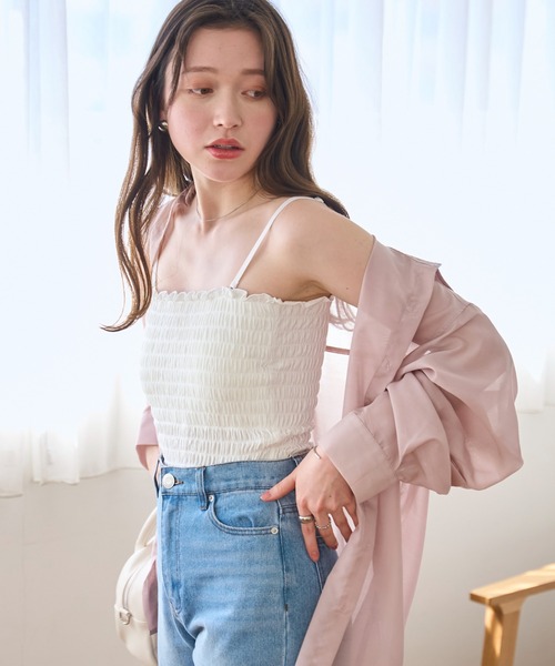 WEGO（ウィゴー）の「WEGO/2WAYシャーリングキャミ（キャミソール・レディース・ブラック/オフホワイト/その他1・FREE）」の21枚目の写真