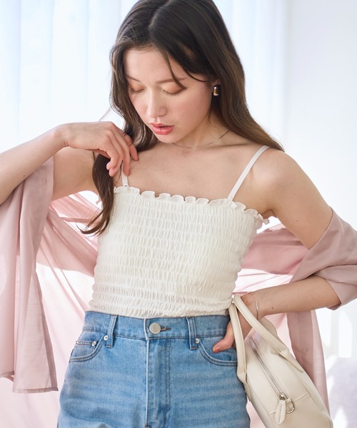 WEGO（ウィゴー）の「WEGO/2WAYシャーリングキャミ（キャミソール・レディース・ブラック/オフホワイト/その他1・FREE）」の22枚目の写真