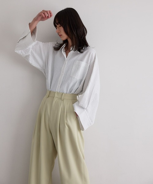 N WITH.（エヌウィズ）の「ダブルタックパンツ（スラックス・レディース・ブラック/ライトグリーン・M/S）」の6枚目の写真