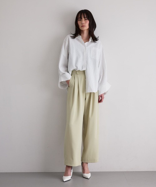 N WITH.（エヌウィズ）の「ダブルタックパンツ（スラックス・レディース・ブラック/ライトグリーン・M/S）」の4枚目の写真