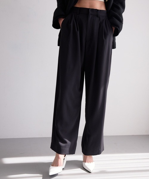 N WITH.（エヌウィズ）の「ダブルタックパンツ（スラックス・レディース・ブラック/ライトグリーン・M/S）」の3枚目の写真