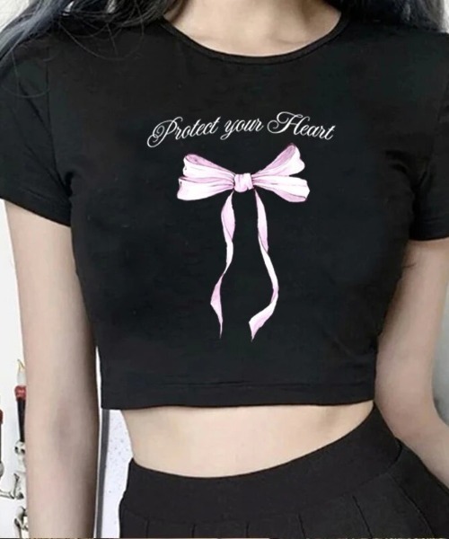 美品 amitie リボン レース Tシャツ カットソー ブラック L セール】レースリボン UネックリブピチT 透け感（Tシャツ