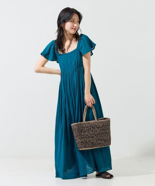 FREAK'S STORE（フリークスストア）の「限定展開　インド ダブルガーゼ バックシャン フリル ワンピース（ワンピース・レディース・イエロー/ブルーグリーン/ブラック/オフホワイト・SMALL/MEDIUM）」の3枚目の写真