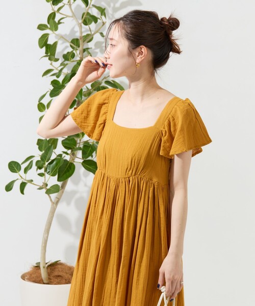 FREAK'S STORE（フリークスストア）の「限定展開　インド ダブルガーゼ バックシャン フリル ワンピース（ワンピース・レディース・イエロー/ブルーグリーン/ブラック/オフホワイト・SMALL/MEDIUM）」の4枚目の写真