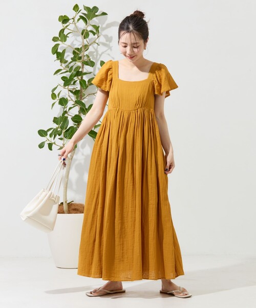 FREAK'S STORE（フリークスストア）の「限定展開　インド ダブルガーゼ バックシャン フリル ワンピース（ワンピース・レディース・イエロー/ブルーグリーン/ブラック/オフホワイト・SMALL/MEDIUM）」の10枚目の写真