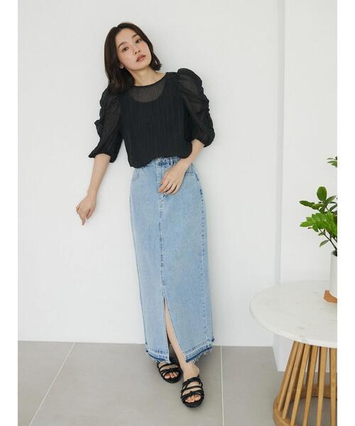 ELENCARE DUE（エレンカーレデュエ）の「・ELENCARE　DUE　デニムロングスカート（スカート・レディース・インディゴブルー/ライトインディゴブルー/杢グレー・FREE）」の14枚目の写真