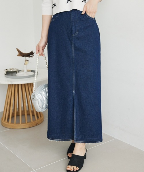 ELENCARE DUE（エレンカーレデュエ）の「・ELENCARE　DUE　デニムロングスカート（スカート・レディース・インディゴブルー/ライトインディゴブルー/杢グレー・FREE）」の2枚目の写真