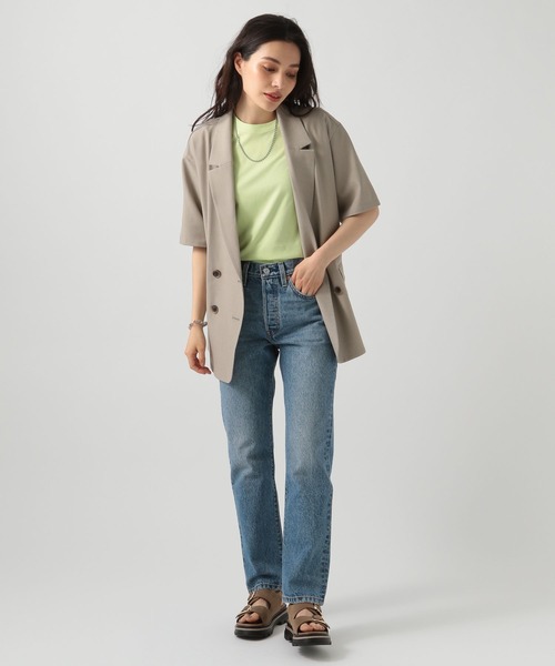 BAYFLOW（ベイフロー）の「ハーフスリーブダブルジャケット（テーラードジャケット・レディース・アイボリー/チャコール/モカ・SMALL/MEDIUM）」の9枚目の写真