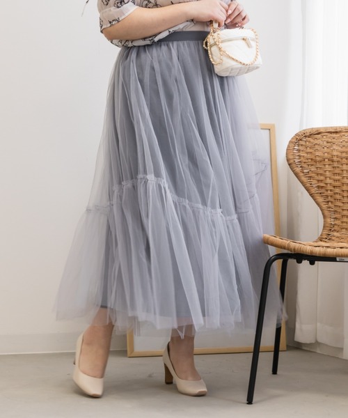 CLETTE(クレット)の「アシメ切替チュールスカート(スカート・レディース・ブラック/ブルーグレー/チャコールグレー・LL/3L/4L)」の3枚目の写真