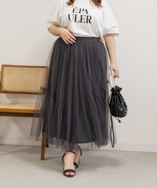 CLETTE(クレット)の「アシメ切替チュールスカート(スカート・レディース・ブラック/ブルーグレー/チャコールグレー・LL/3L/4L)」の4枚目の写真