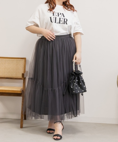 CLETTE(クレット)の「アシメ切替チュールスカート(スカート・レディース・ブラック/ブルーグレー/チャコールグレー・LL/3L/4L)」の5枚目の写真
