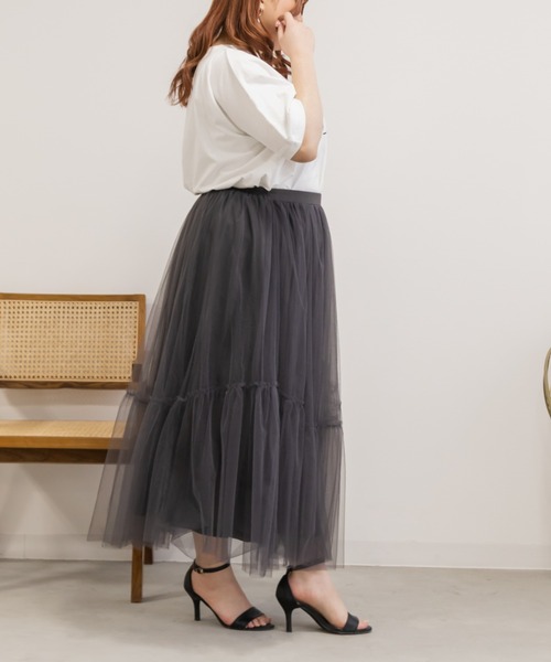 CLETTE(クレット)の「アシメ切替チュールスカート(スカート・レディース・ブラック/ブルーグレー/チャコールグレー・LL/3L/4L)」の8枚目の写真