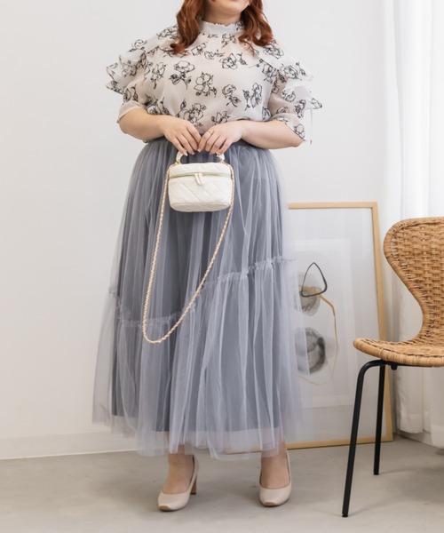 CLETTE(クレット)の「アシメ切替チュールスカート(スカート・レディース・ブラック/ブルーグレー/チャコールグレー・LL/3L/4L)」の10枚目の写真