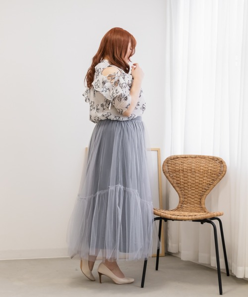 CLETTE(クレット)の「アシメ切替チュールスカート(スカート・レディース・ブラック/ブルーグレー/チャコールグレー・LL/3L/4L)」の11枚目の写真