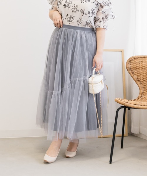 CLETTE(クレット)の「アシメ切替チュールスカート(スカート・レディース・ブラック/ブルーグレー/チャコールグレー・LL/3L/4L)」の12枚目の写真