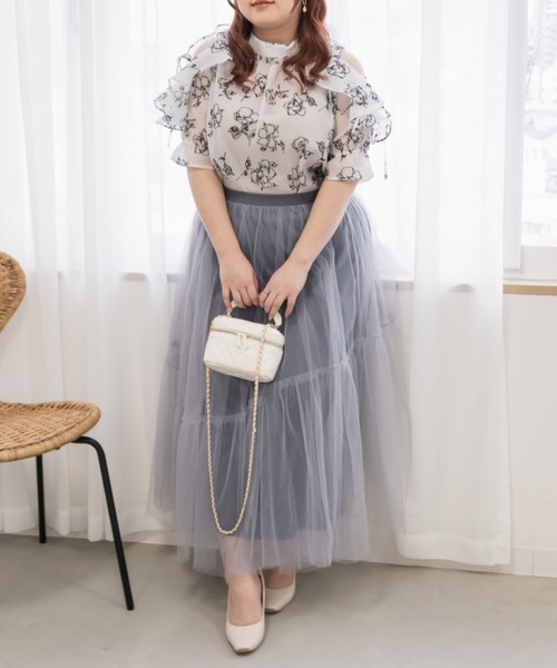 CLETTE(クレット)の「アシメ切替チュールスカート(スカート・レディース・ブラック/ブルーグレー/チャコールグレー・LL/3L/4L)」の14枚目の写真