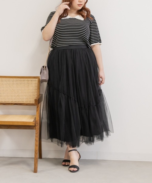 CLETTE(クレット)の「アシメ切替チュールスカート(スカート・レディース・ブラック/ブルーグレー/チャコールグレー・LL/3L/4L)」の16枚目の写真