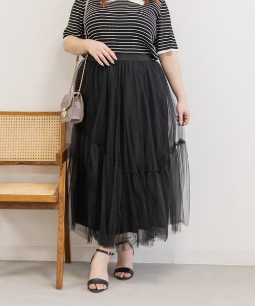 CLETTE(クレット)の「アシメ切替チュールスカート(スカート・レディース・ブラック/ブルーグレー/チャコールグレー・LL/3L/4L)」の19枚目の写真